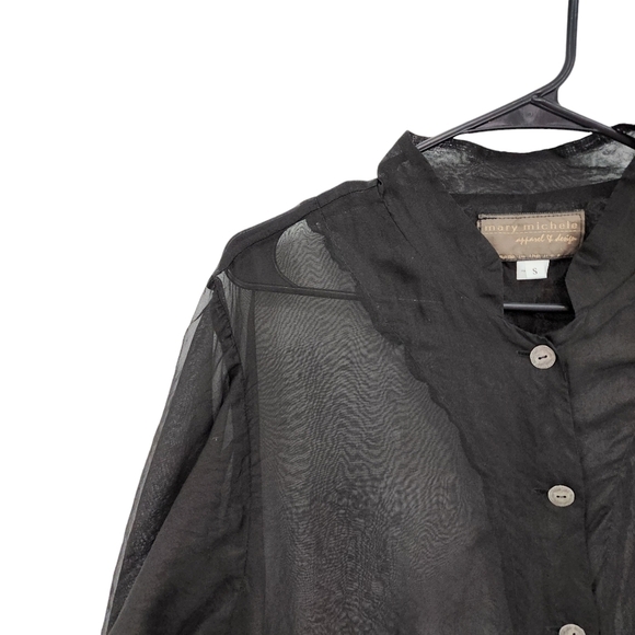 Mary Michele Vintage Women's Applique Button Front Sheer Top - S/M - Picture 2 of 8